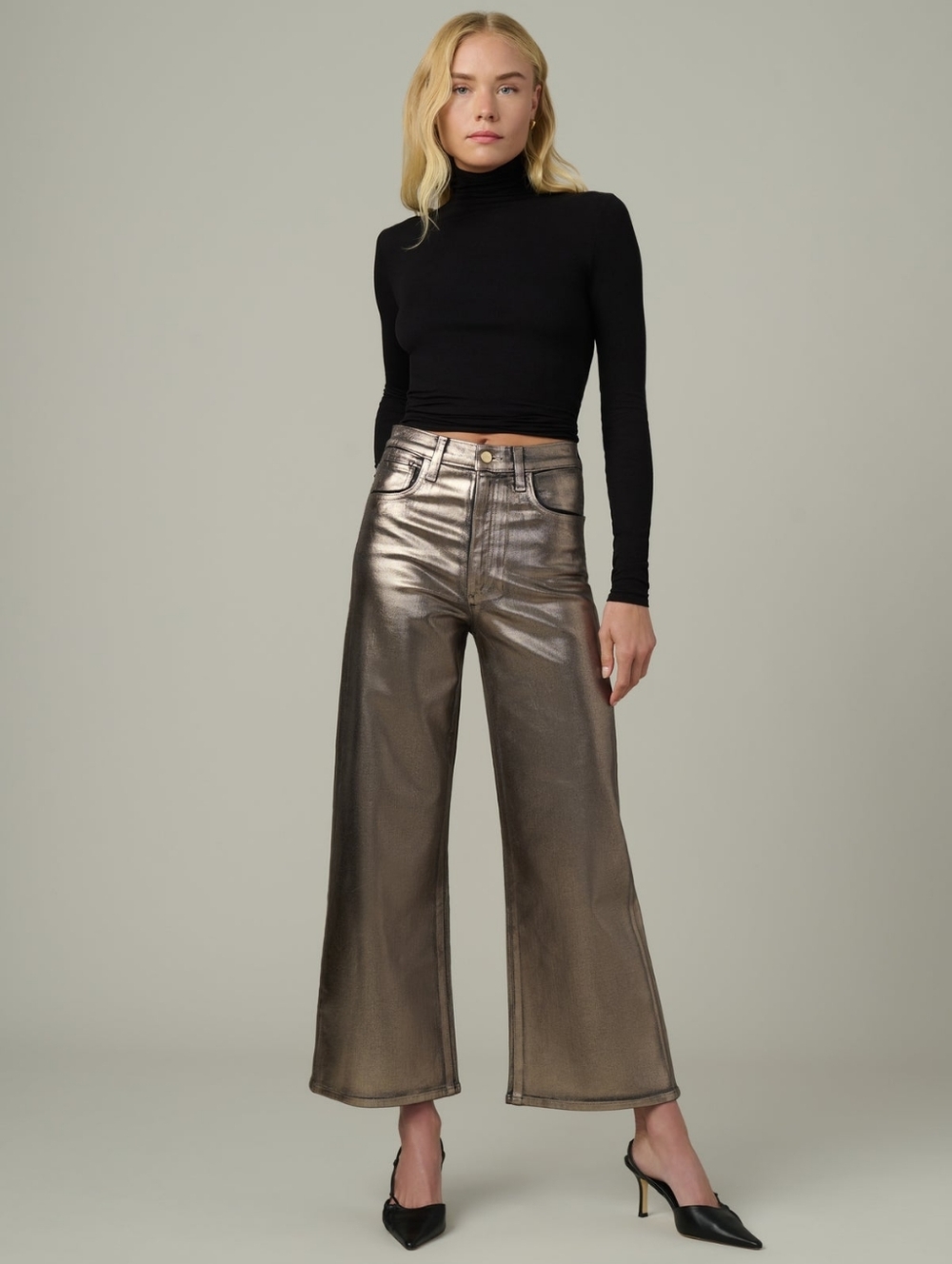 Joe's The Mia High Rise Wide Leg Ankle Foil Denim In Gildes Night Size 32